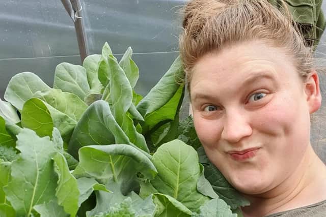 Victoria pictured with some home grown cabbage.