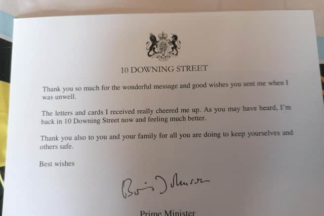 The letter Louie Rutherford received from Boris Johnson