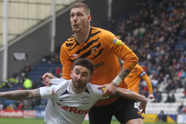 Striker Sean Maguire in action against Hull City in February – PNE’s last victory before lockdown