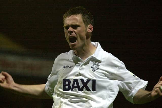Graham Alexander after scoring a penalty in PNE's play-off semi-final shoot-out against Birmingham in May 2001