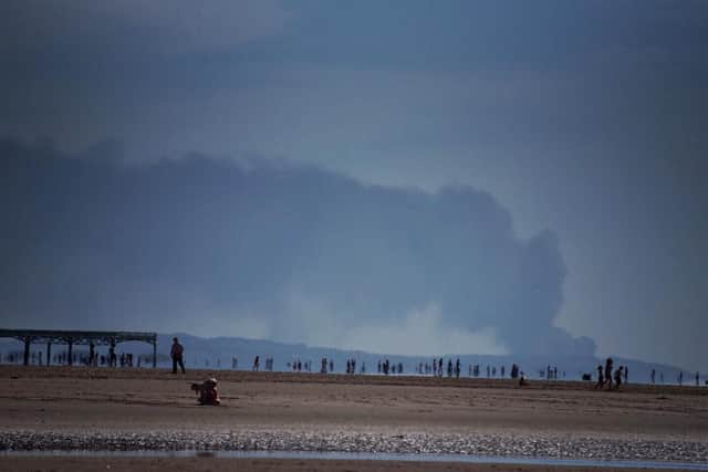 Smoke from the fire visible on the beach at St Annes