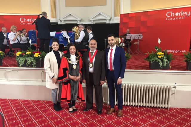 The mayor pictured with  her husband, consort Zafar Khan, daughter Zara (also a councillor) and son Samir