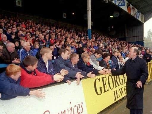 Howard Kendall meets Preston fans in 1999 when guest of honour at a game at Deepdale