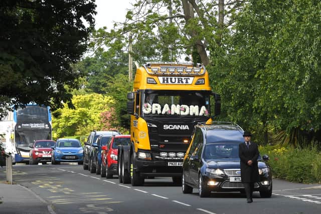 Ethel Crossley's funeral procession makes its way to  church in Leyland