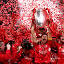 Liverpool captain Steven Gerrard lifts the UEFA Champions League trophy in 2005