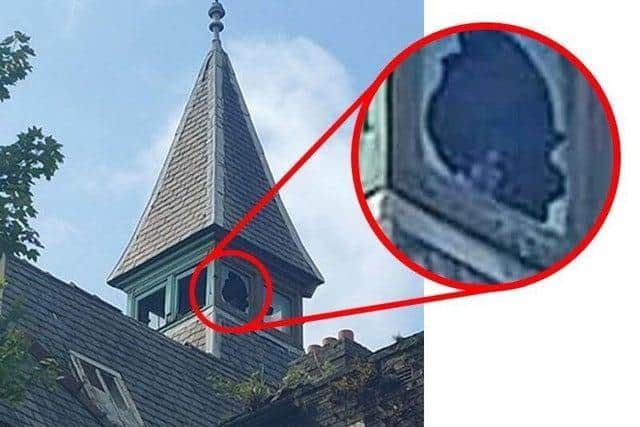 Leonie Thomas spotted a ghostly face peering out of the bell tower at Mount Street Hospital, Preston in this picture taken on Monday (May 25)