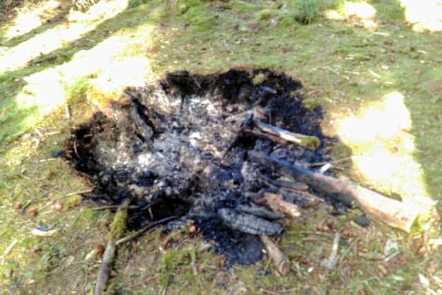 A camp fire had been lit in the woods at Beacon Fell