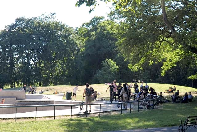 Crowds of youngsters congregating at the skatepark in Moor Park yesterday (June 1)