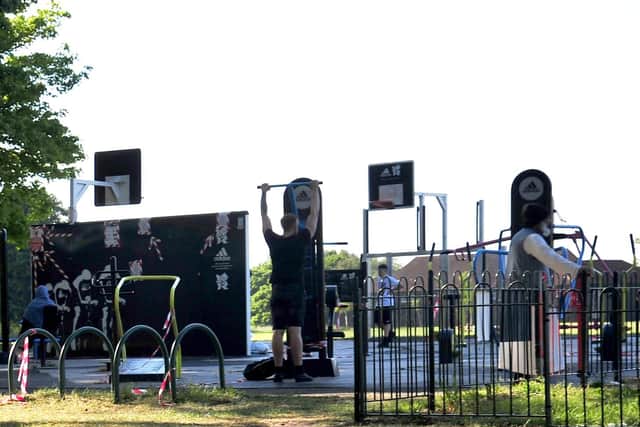 A cordon around the outdoor gym in Moor Park has been torn down and people could be seen using the equipment yesterday (June 1)