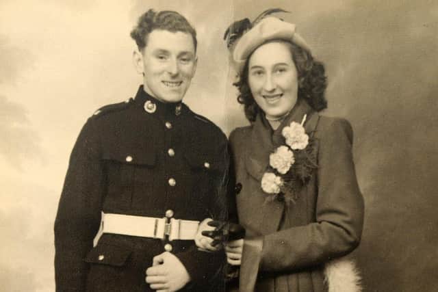 Derek in his Royal Marine uniform with his wife Hilda