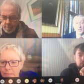 One of the virtual interviews featuring (clockwise from top left): Lecturer in Journalism Kevin Duffy; Sir Lindsay Hoyle, Speaker of the House of Commons; UCLan student Liam Grimley and Lecturer in Broadcast Journalism Gerrie Byrne.