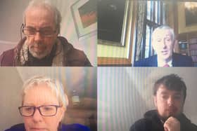 One of the virtual interviews featuring (clockwise from top left): Lecturer in Journalism Kevin Duffy; Sir Lindsay Hoyle, Speaker of the House of Commons; UCLan student Liam Grimley and Lecturer in Broadcast Journalism Gerrie Byrne.