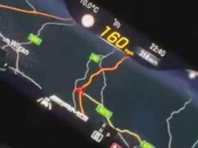 A video which showed the speedometer reachingspeeds of up to 160mphwas uploaded to Facebook. (Credit: Lancashire Police)