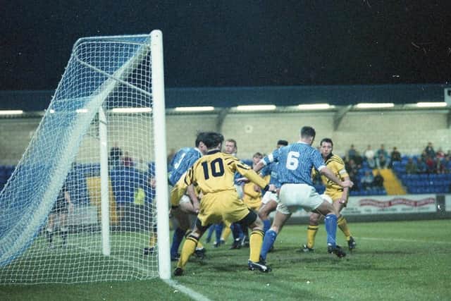 Goalmouth action from PNE's 4-2 win at Chester in January 1993