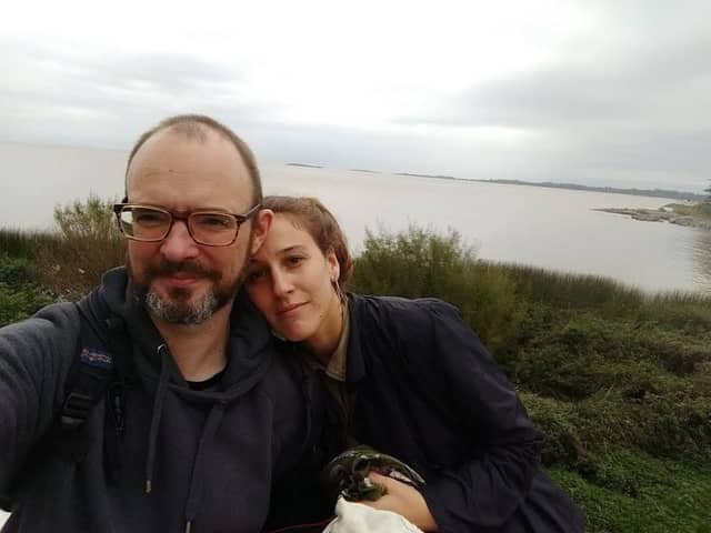Ana and Peter beside the Rio de la Plata in Uruguay.