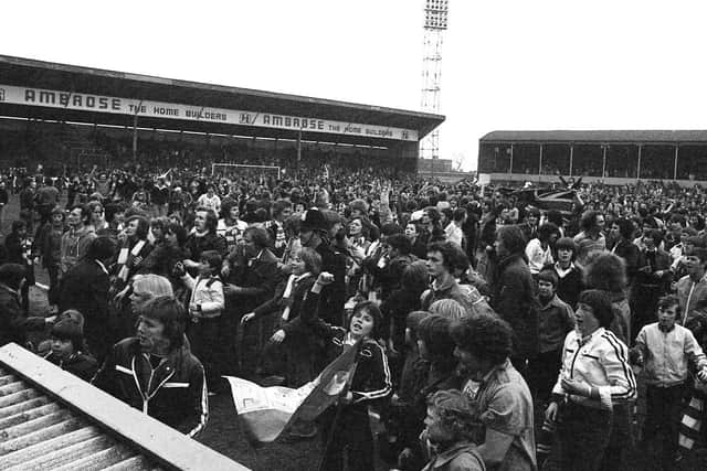Deepdale pitch invasion after Preston North Ends crucial 2-2 draw with Shrewsbury Town in April 1978