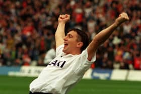 David Eyres celebrates scoring for Preston North End against Millwall in May 2000