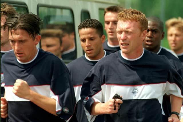 David Eyres (left) and David Moyes during a training session at Preston