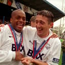 David Eyres and Mark Rankine celebrate Preston North End's Second Division title win in 2000
