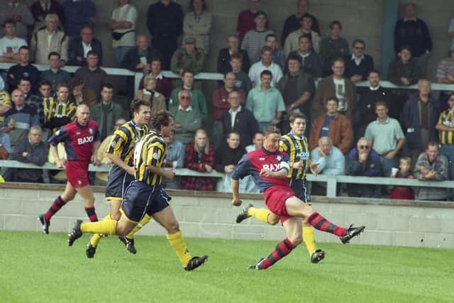 Ian Bryson fires home Preston's opening goal at Torquay in October 1995