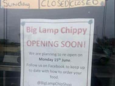 The Big Lamp chippy on Pall Mall gives notice of its opening