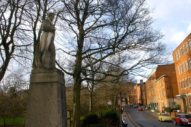 Sir Robert Peel statue standing over Winckley Square, Preston