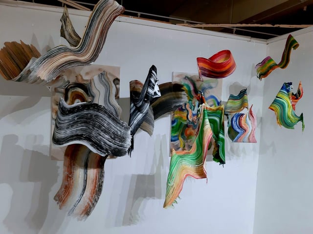 Lancaster University artwork exhibition. Installation and sculptural painting by Georgina Carter entitled Inside the Paintings: Traditional to Contemporary.