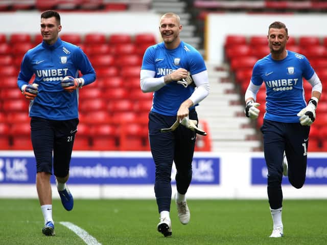 The three PNE goalkeepers - Mathew Hudson, Connor Ripley and Declan Rudd