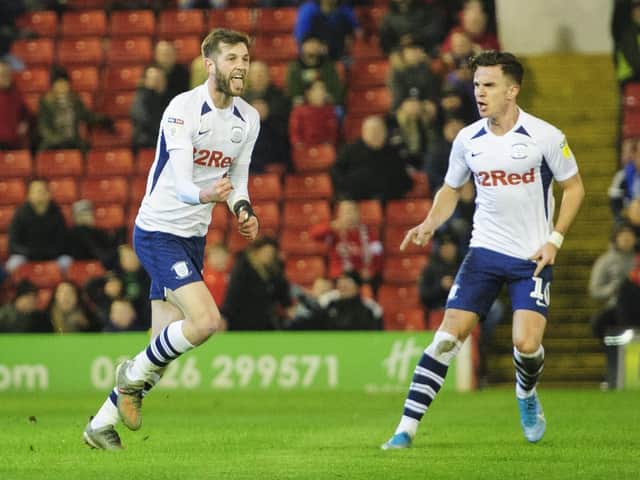 Preston North End's Tom Barkhuizen and Josh Harrop