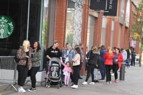 Shoppers queued from 7.30am to get into Preston's Fishergate Shopping Centre.