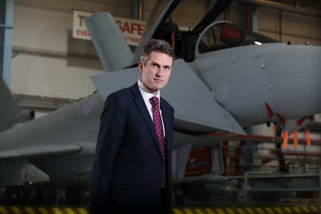 Gavin Williamson photographed while visiting BAE Systems' Warton site