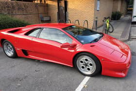 Paddy McGuinness was left uninjured after the 1990 Lamborghini Diablohe was drivingsped off the road. (Credit: Lancashire Police)