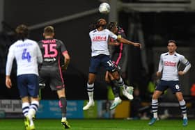 Action from PNE's 1-1 draw with Leeds at Deepdale earlier in the season