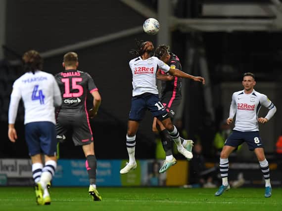 Action from PNE's 1-1 draw with Leeds at Deepdale earlier in the season