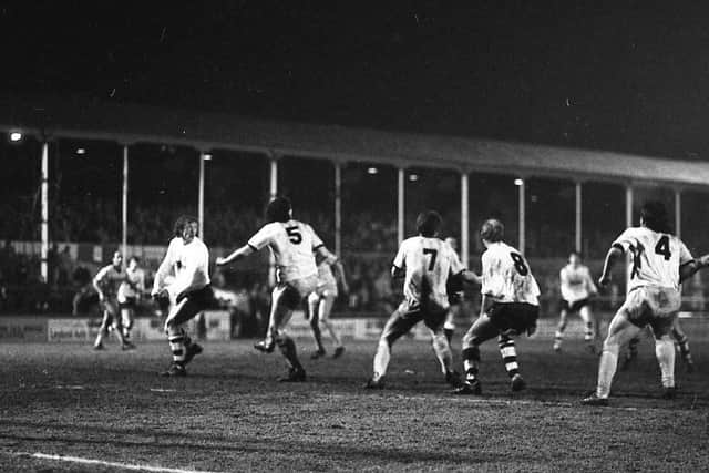 Action from PNE's game with Cambridge in March 1986