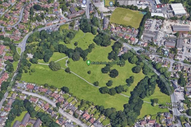 A man wielding a machete was spotted in Middleforth Green, also known as Pear Tree Park, in Penwortham last night (June 25). Pic: Google