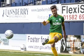 Preston North End left-back Andrew Hughes in action at Luton last week