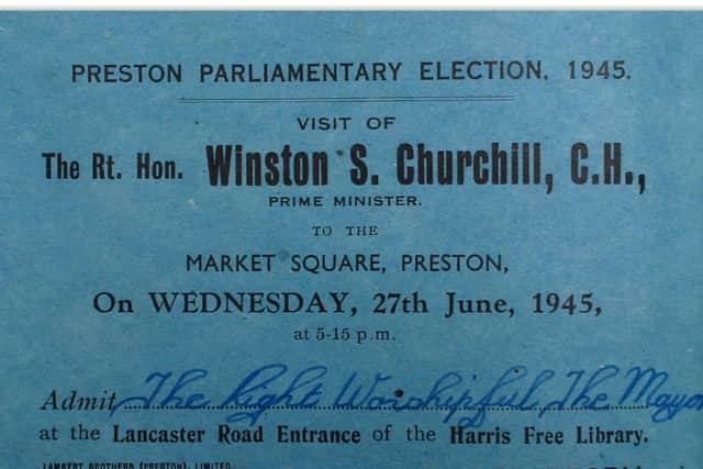 Official invite to the Harris Library for the visit of Prime Minister Winston Churchill to Preston on June 27, 1945