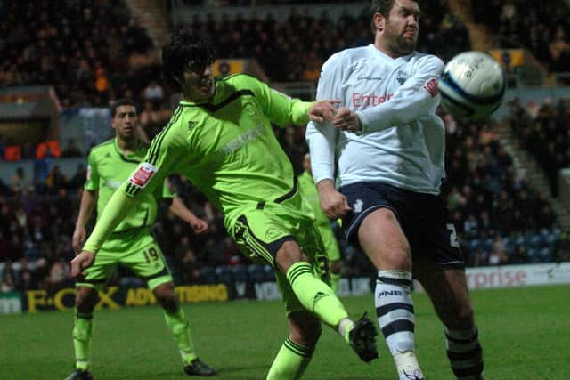 Jon Parkin battles for the ball in Preston's win over Derby in December 2008