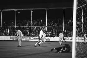 John Thomas celebrates scoring Preston North End's winner against Halifax Town at Deepdale in September 1986