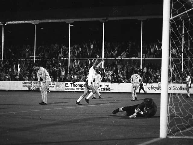 John Thomas celebrates scoring Preston North End's winner against Halifax Town at Deepdale in September 1986