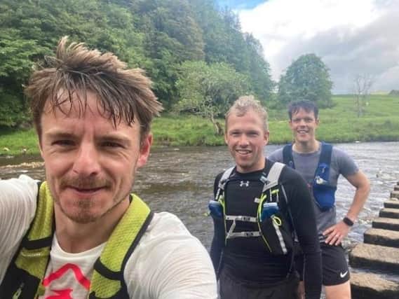 The trio (from left - Rob Simpson, Roger Grogan and James Fletcher) will run 50 miles by the River Ribble  on Saturday in a tough ultra trail challenge to raise money for the Lancashire Women charity