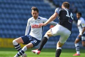 Preston North End's Alan Browne battles with Derby County's Matthew Clarke