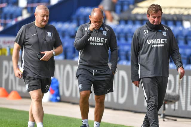 PNE manager Alex Neil with coaches Frankie McAvoy and Steve Thompson