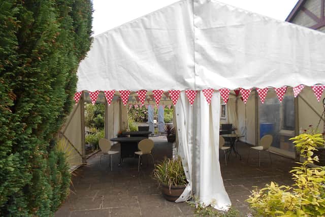 The marquee at Laurel Bank care home where residents are allowed garden visits with friends and family.
