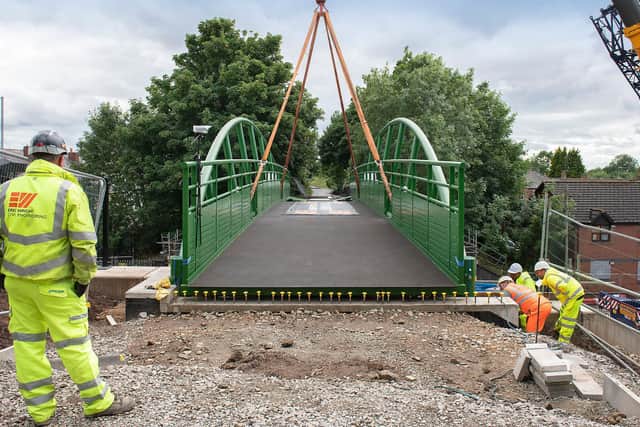 The bridge in Gorton is moved into place
