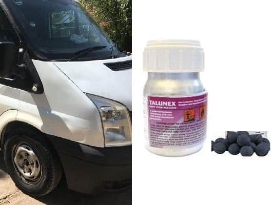 Talunex, a poison used to kill rats and moles, has been stolen from the van. Pic: Lancashire Police