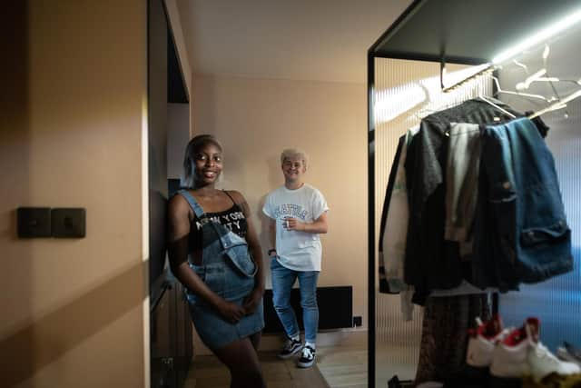 Ivy Kusaloka, with fellow Nightingale worker Jack Griffiths, at the hotel where they have been staying since starting work at the temporary hospital in Manchester over two months ago