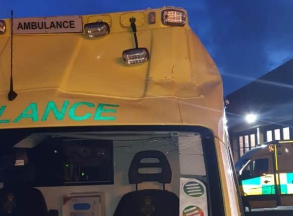 The damaged ambulance