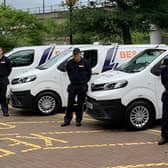 Left to right, Alvin Santos, Tony Clarke, Vilmos Schwarcz and Pete Sowerby with their new vans at BES Utilities